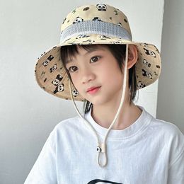 Cartoon Panda Print Children Bucket Hat Summer Mesh Breathable Boys Girls Fisherman Cap Casual Beach Panama Kids Sunscreen Hats