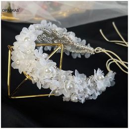 Hair Clips Korean Style Hairband Earring Set Luxurious Flower Pearls Hoop Fairy Dangler Lady Elegant Jewelry Wedding Accessories