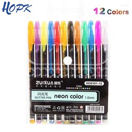 Art Stationery 12 Color Gel Pens Set Refills Pastel Neon Glitter Sketch Drawing Pen School Marker DIY Sketching