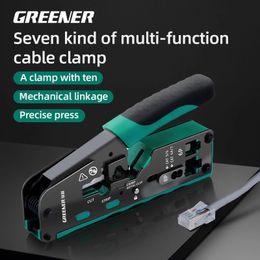 GREENERY Crimp Plier Pass Through Crimper Stripper Cutter for Cat7 Cat6 Cat5e 8P8C Modular Connector Ethernet Allinone Tool 240522