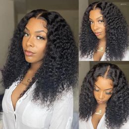 Short Curly Natural Black Bob Brazilian Human Hair Lace Front Wigs 13x4 Closure #1B Deep Wave Wig For Women 8-16inch
