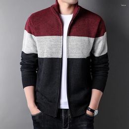 Men's Sweaters Quality Comfort Fall Winter Patchwork Striped Knit Cardigan Stylish Mens Casual Zipper Turtleneck Sweater Jackets