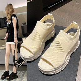 Casual Shoes Flying Woven Thick Bottom Open-toe Muffin Wearing Sandals Women's Foreign Trade Agency Hair