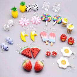 Jewelry Womens Earrings Resin Handmade Cartoon Rainbow Lollipop Ice Strawberry Popcorn Pineapple Banana Drops Fun Gift WX5.21