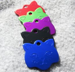 100pcslot Blank and laser engravable Cat ID Tags Mixed Colour CatFace design Pet cat name Tags pendants9927717