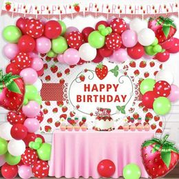 Party Decoration 138PCS Strawberry Balloon Wreath Arch Set Red Pink Green Birthday Home Music Festival