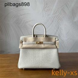Designer Bag Crocodile Leather 7a Handbag Handmade Full seam alligator mist cream whiteqq