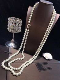 Women C Pendant Necklaces Pearl Sweater Chain Cclies Gold Long Choker Double Women Jewellery Designer Luxury Accessories 769889
