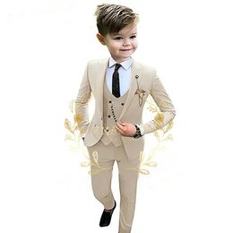 Formal Beige Boys Suit 3 Piece Party Wedding Tuxedo Child Jacket Pants Vest Custom Made Kids Costume 316 years old 240515