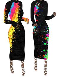 2 Colour S4XL Women039s Sexy Bodycon Dress Casual Long Sleeve Skirt Maxi Dresses Printing Ombre Dresses New 623527397807346594508