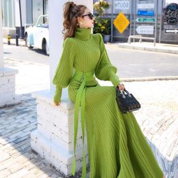 Casual Dresses Slim Stand Collar Lantern Sleeve Sweater 2024 Winter Thickened Thin Bottomed Knitted Fishtail Autumn Dress Elegant Oodji