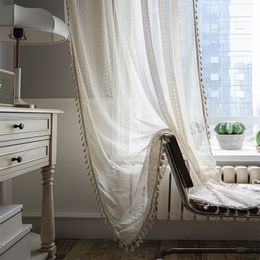 Retro semi-hollow wave transparent curtain, crochet cotton fringe decorative curtain, four seasons suitable for bedroom, dining room, living room