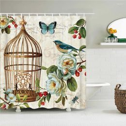 Shower Curtains Flowers Birds Butterfly Curtain Bathroom European Retro Print Waterproof Polyeste Fabric Bathtub Decor With Hook