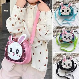 Handbags New cartoon cute sequin rabbit Pu leather shoulder bag sweet little princess shoulder bag coin wallet cross shaped bag Y240523HIQ4