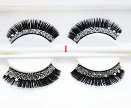 Whole1 Pair Glitter Rhinestone Pattern Long Thick Stylish Party False Fake Eyelashes Eye Lashes Makeup Z0676222698