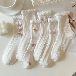 Women Socks Casual Comfortable Lolita JK Summer Japanese Cotton Korean Style Bow Ruffles Hosiery Flower