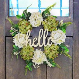 Decorative Flowers Plastic Wreath Holiday Celebrations Artificial Home Decor Festive Hello Green White Hydrangea For Front Wall