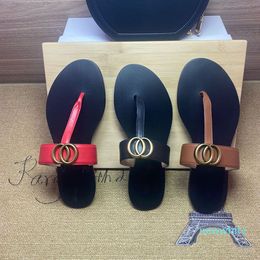 15A Men beach slippers Summer woman shoe Slides letter Flat heel designer shoes 100% leather sandals Metal button Lazy lady Loafers Flip flops Large size 35-42-44-45