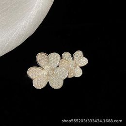 Famous designer Vanly rings for lovers Gold High Clover Full Diamond Flower Wide Couple Ring Fashion Trend Versatile have Original logo