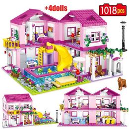 Blocks ZKZC 1018pcs City 1 Change 3 Summer Double decker Villa Building Block Friends Garden Flower Figures Brick Toy Girl H240523