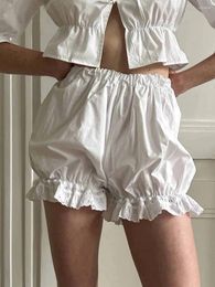 Women's Shorts Bloomers Loose Eyelet Embroidery Elastic Waist Ruffled Trim Bubble Lounge For Summer