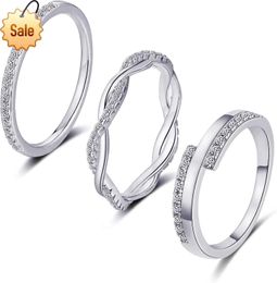 Honsny 3PCS Gold Rings for Women Girls Silver Stackable Thumb Rings Non Tarnish Thin Cubic Zirconia Dainty Ring Set Eternity Wedding Bands Aesthetic Jewellery Size 5-11