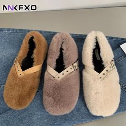 Casual Shoes Winter Women Flats Comfort Women's Plush Fur Loafers Fashion Korean Cute Ballerina Female Platform Moccasin Cotton