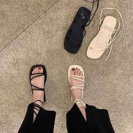 Sandals Gladiator Thick 2024 Summer Women's Platform Flat Shoes Fashion Cross 7e4