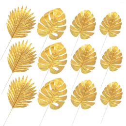 Decorative Flowers Simulated Leaves Fake Plant Artificial Green Natural Effect Palm Faux Tropical Party Decorations Gold Leaf