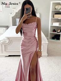 Basic Casual Dresses Solid Colour satin backless split style long dress for womens 2023 summer sexy ultrathin shoulder friction body womens party evening J240523