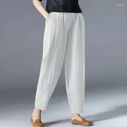Women's Pants Cotton Linen Ankle Length Women 2024 Spring Summer Casual Harem Trousers Black White Elastic Waist Loose