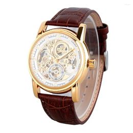 Wristwatches Forsining Retro Skeleton Watch Mechanical Luxury Mens Watches Genuine Leather Band Clock Men Automatic Self Wind Hour