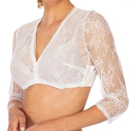 Women's Blouses Elegant Dirndl Solid Colour Lace Transparent Sexy Tops Deep V Neck Long Sleeve Small Shirt For Oktoberfest