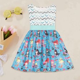 Girl Dresses 2024 Summer Gril Dress Baby Cartoon Princess Bat Sleeve Sleeveless Ball Gown Clothing Casual Children Leisure Clothes