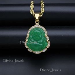 Luxury Jewelry Designer Jewelry Woman Green Jade Jewelry Laughing Buddha Pendant Chain Necklace For Women Stainless Steel 18K Gold Plated Mothers Day Gift 568