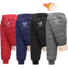 Зимние мальчики толстые хлопковые флисовые мягкие брюки Детские водонепроницаемые лыжные штаны 10y упругие малышки с высокой талией брюки L2405