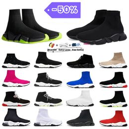 2024 Designer Mens Womens Shoes Sock Speeds Graffiti White Black Red Brown Pink Green Clear Sole Lace-up Neon Socks Speed Runner Trainers Platform Sneakers Casual