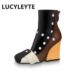 Boots Brand Women's Autumn And Winter Fashion Rivet Side Zipper Thick High Heel Square Head Nightclub Show Party