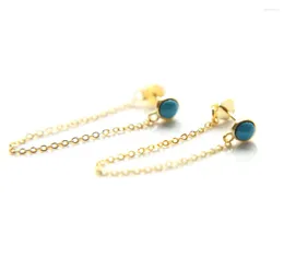 Stud Earrings 925 Sterling Silver Bling Unique Design Trendy Single Turquoises Gold Colour Girl Chain Earring