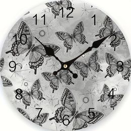 Wall Clocks Fashion Wooden Clock Silent Non Ticking Butterfly Round For Living Room Kitchen Home Bedroom Decoration 12in