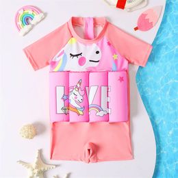 Girls Buoyancy Swimsuit Kids Summer Pool Clothing 2024 New Children Cartoon Print Swimwear Infant Floating Rash Guards Beachwear L2405