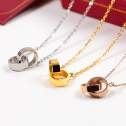 X408 Style Luxury Designer Double Letter Pendant Necklaces 18K Gold Plated Crysat Necklace Women Wedding Party Jewerlry Accessories Double Heart Necklace