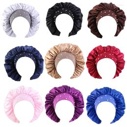 Berets A2ES Bonnet Sleep For Women Curly Natural Hair Girls Rhinestone Wide Band Silky Night Sleeping Hat Large He