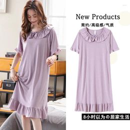 Women's Sleepwear Modal Pyjama Dress Summer Thin Short Sleeved Large Size Middle Aged Mom Mid Length Home
