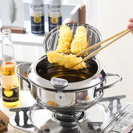 Pans 2 Handles 2.2L Japanese Style 304 Stainless Steel With And Lid Deep Frying Pot Tempura Fryer Pan Cooking Tool