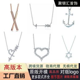 Designer's Brand Jewellery 925 Pure Silver Gold plating Material Versatile Trendy Micro Inlaid Fashion Love X-shaped Necklace Pendant