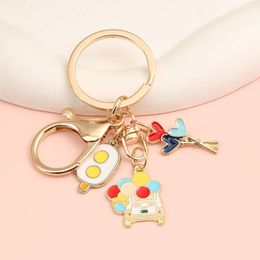 Cute Enamel Keychain Ice Cream Car Heart Balloon Rainbow Ring Playground Key Chains Souvenir Gifts For Women Men DIY Jewelry