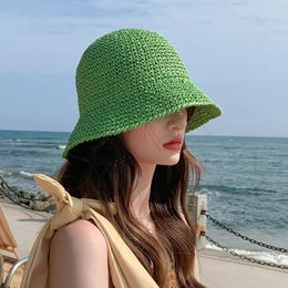 Wide Brim Hats Korean Simple Summer Beach Small Sunscreen Sunshade Straw Hat Travel Vacation Woven Seaside Foldable Sun Cap For Women's
