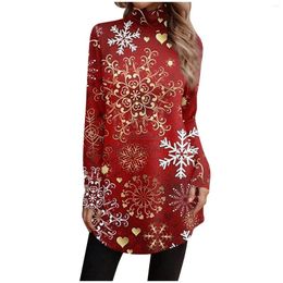 Women's T Shirts Christmas Snowflake Print Button Up Turtleneck Tops S Casual Long Sleeve Shirt Pullover