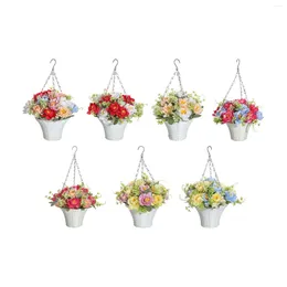 Decorative Flowers Artificial Hanging With Basket Chain Flower Pot Fake Plants Arrangement For Garden Lawn Patio Porch